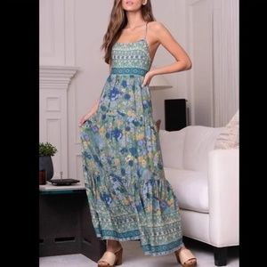 Lulu’s True Delights Green Multi Floral Print Tiered Maxi Dress